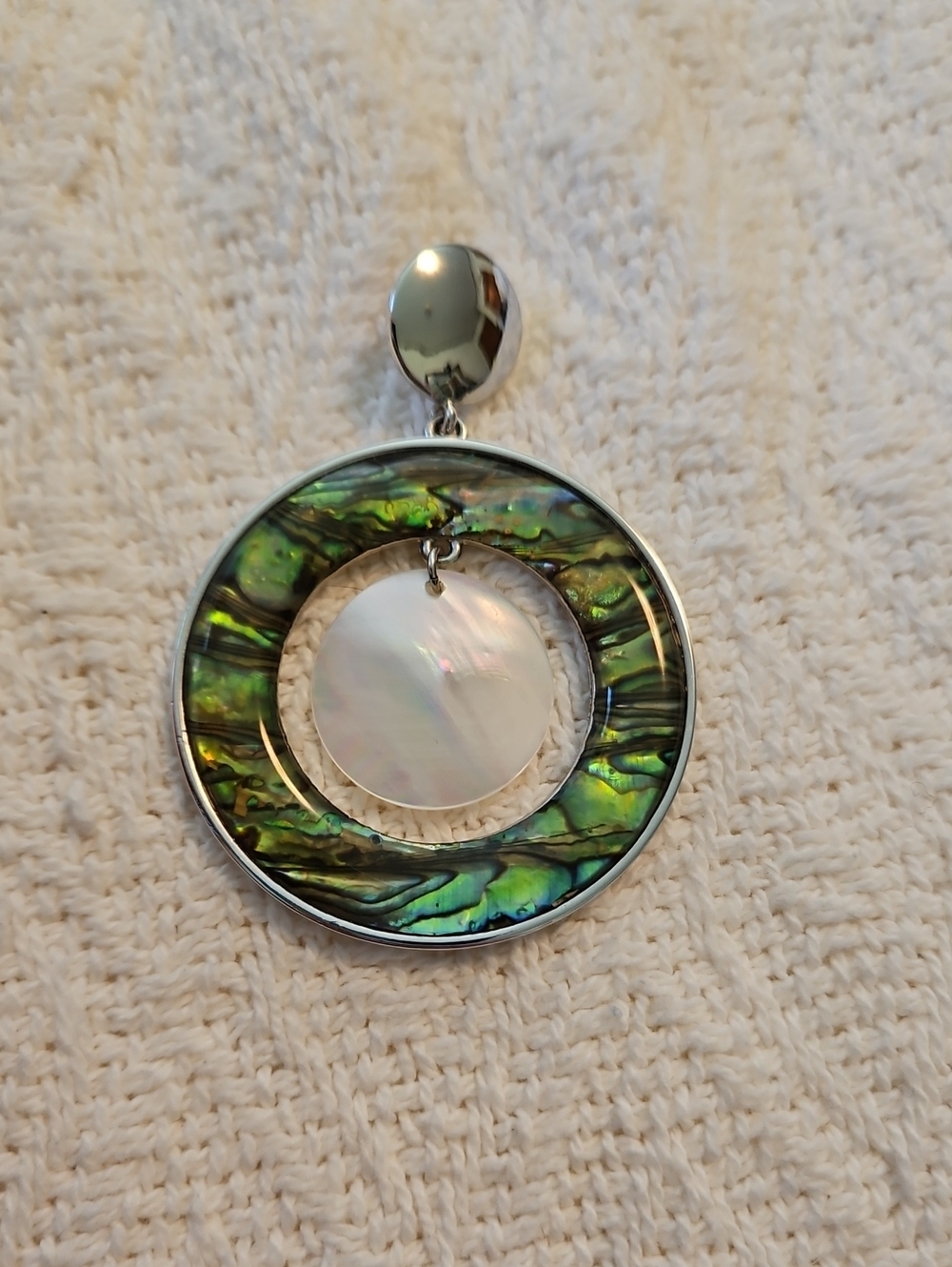 Lia Sophia Aurora Circle Abalone Shell  with Mother-of-Pearl Center Pendant